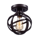 Black Orb Semi Flush Light Vintage 1 Light Metal Ceiling Lighting Fixture for Kitchen