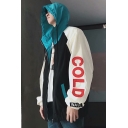 Guys Street Hip Hop Fashion Cool Letter COLD Print Colorblock Zip Up Hooded Windproof Sport Track Jacket