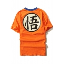 Symbol Printed Contrast Round Neck Short Sleeve Orange T-Shirt