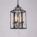 Caged Pendant Lighting Foyer 4 Lights Classic Hanging Chandelier with Adjustable Cord in Black