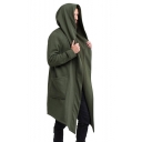 Mens New Fashion Solid Color Long Sleeve Open Front Hooded Longline Coat