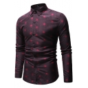 Men's New Trendy Allover Printed Long Sleeve Slim Fit Button-Up Shirt