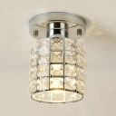 Contemporary Cylinder Semi Flush Mount Light Clear Crystal 1-Light Gold/Silver Ceiling Lighting for Hallway