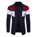 Trendy Popular Colorblock Shawl Collar Open Front Mens Fitted Cardigan