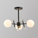 Contemporary Black Pendant Lamp with White Glass Shade and Clear Crystal Ball 3/5/6 Lights Hanging Chandelier