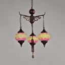 3 Lights Lantern Chandelier Moroccan Stained Glass Pendant Lighting in White/Yellow