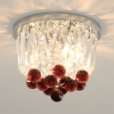 Contemporary Style Clear and Red Crystal Ceiling Light Fixture 3/5 Lights Flushmount Lighting