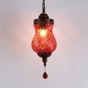 Vase Shape Bedroom Pendant Lighting Swirl Glass 1 Light Vintage Hanging Lamp with Crystal