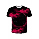Fashion Starry Sky Moon Printed Short Sleeve Black Leisure T-Shirt