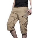 Guys Outdoor Fashion Simple Plain Cotton Drawstring-Cuff Detail Military Cargo Shorts