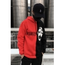 Fashion Embroidery Letter Clown Printed Long Sleeve Red and Black Unisex Sport Loose Casual Hoodie