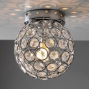 Ball Shade Bedroom Flush Mount Light Metal 1-Light Contemporary Ceiling Lighting in Chrome with Clear Crystal, H9
