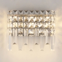 Antique Style Rectangle Sconce Light Clear Crystal 1/2-Light Wall Lamp for Bathroom