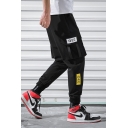 New Stylish Simple Letter OEE Tape Pocket Side Black Sport Cargo Pants Trousers