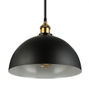 Wide Black 1 Light Bowl Shape Indoor Barn Warehouse LED Pendant in Brass