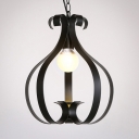 Lantern Dining Room Pendant Lamp Metal 1 Light Antique LED Ceiling Lighting with Adjustable Chain in Black/White