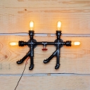 Black Pipe Shape Wall Sconce 4 Lights Industrial Metal Sconce Light for Dining Room Kitchen