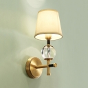 Tapered Living Room Sconce Light Metal 1/2 Lights Traditional Wall Lamp with Clear Crystal in Brass