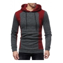 New Stylish Color Block Long Sleeve Pullover Drawstring Hoodie for Men