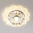 Clear Crystal Flower Flush Mount Light Modern Ceiling Lamp in White for Living Room