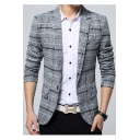 Men's Fashion Notched Lapel Long Sleeves Plaid Pattern Single Button Casual Blazer