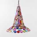 Flared Pendant Lighting Dinging Room Single Light Vintage Hanging Lamp with Colorful Crystal