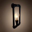 Black Square Pipe Wall Lamp Single Light Vintage Metal Sconce Light for Dining Room