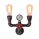2/3 Lights Pipe Sconce Light Industrial Metal Wall Light Fixture in Rust for Restaurant