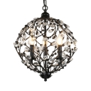 Rustic Orb Chandelier with Adjustable Hanging Cord 3 Lights Clear Crystal Pendant Lighting in Black