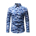 Men's Fashionable Camouflage Printed Long Sleeve Fitted Button-Up Shirt