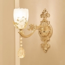 Traditional Gold Wall Light with Flower and Clear Crystal 1/2 Lights Metal Wall Sconce