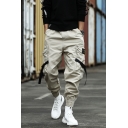 Guys New Fashion Loose Casual Elastic Cuff Buckle Ribbon Detail Cargo Pants