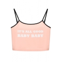 Fashion Letter IT'S ALL GOOD Printed Women's Spaghetti Straps Sleeveless Pink Cropped Cami Tank