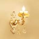 Candle Sconce Light with Clear Crystal for House 1/2-Light Vintage Style Jade Wall Mounted Lighting
