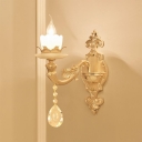 1/2 Lights Candle Wall Lamp Classic Clear Crystal Wall Light Fixture in Gold for Bedroom