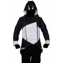 Creed Cosplay Costume Colorblock Long Sleeve Hooded Double Zip Placket High Low Hem Comic Jacket