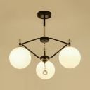 Contemporary Orb Chandelier White Glass 3/5/8 Lights Black Hanging Pendant for Bedroom