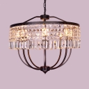 Clear Crystal Pendant Lighting with Drum Shade Multi Light Modernism Suspension Light in Bronze