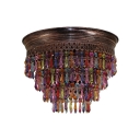 1 Light Drum Chandelier Vintage Metal and Colorful Crystal Pendant Light for Living Room