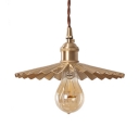 Metal Scalloped Hanging Ceiling Lamp Single Light Vintage Pendant Light in Brass