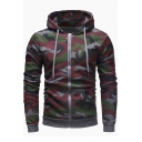 Mens New Fashion Classic Camouflage Printed Long Sleeve Zip Up Drawstring Hoodie