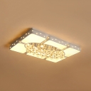 Contemporary Rectangle Ceiling Flush Mount Light with Clear Crystal Metal Ceiling Pendant in White