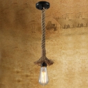 Hemp Rope Single Pendant Light in Black Bare Bulb Ceiling Pendant for Cafe Bar Counter Farmhouse