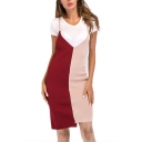 Women's Fashion Commute Color Block V-Neck Mini Knit Slip Bodycon Dress