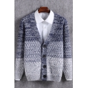 Mens New Fashion Ombre Color V-Neck Long Sleeve Button Front Cardigan