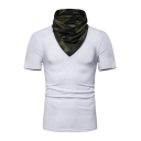 Men's Stylish Camo Printed Buttons Patch Cowl Neck Short Sleeves Casual T-Shirt
