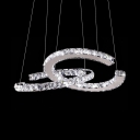 Contemporary Silver Chandelier with Round and Clear Crystal 2 Lights Metal Hanging Pendant