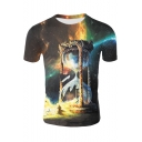 Fashionable Galaxy Hourglass Printed Round Neck Short Sleeve Tee