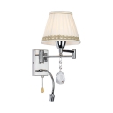 Bedroom Tapered Sconce Lighting Fabric Vintage Style Chrome Wall Mount Light with Clear Crystal