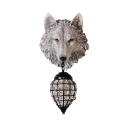 Antique Teardrop Sconce Light 1 Light Clear Crystal Wall Lamp with Wolf in Grey/Brown/Silver